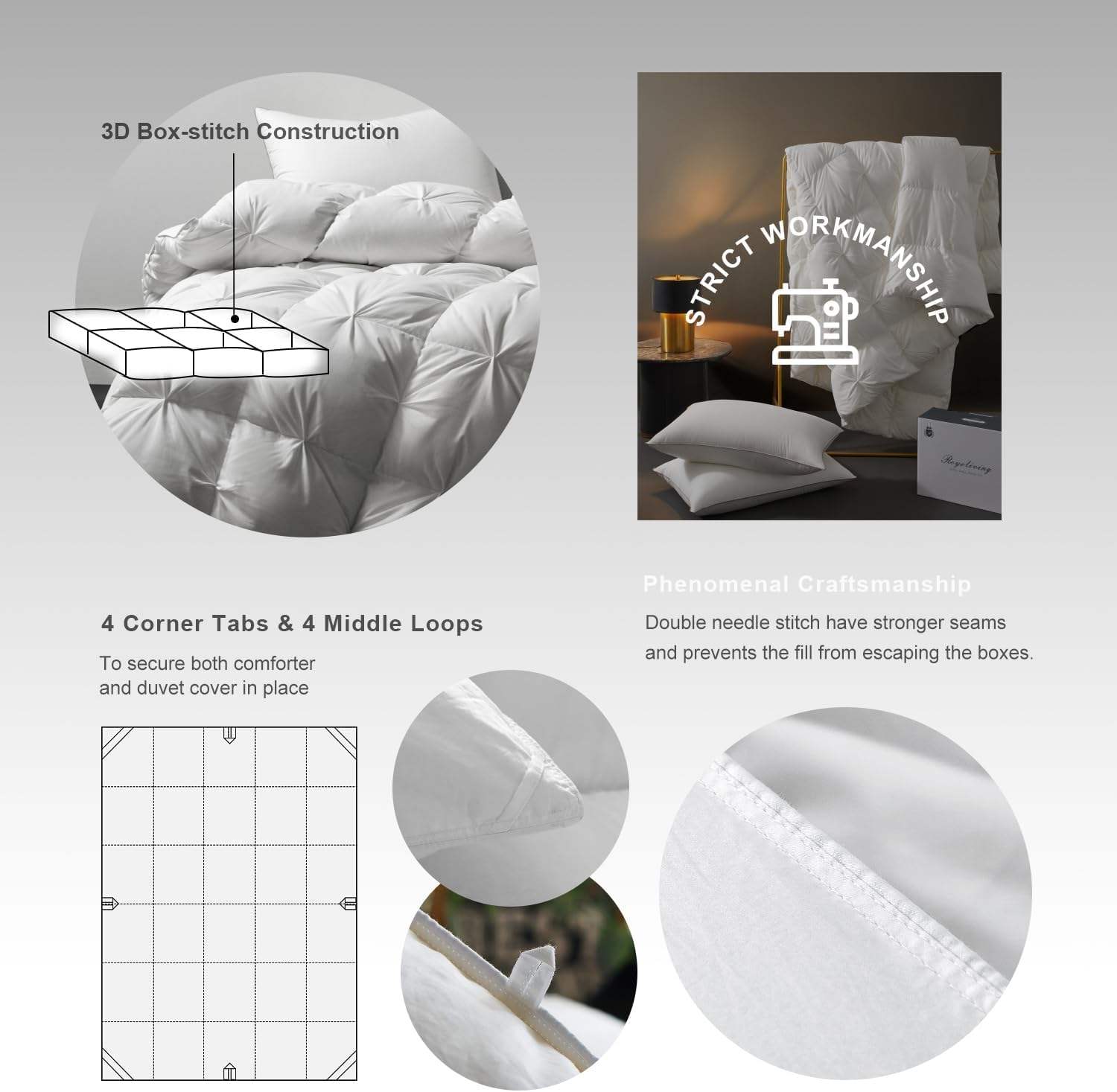 Down Filled 100% Cotton Comforter, Luxury Warm Quilted Bedding Set, Custom Duvet Insert for Home Hotel Hospitality OEM