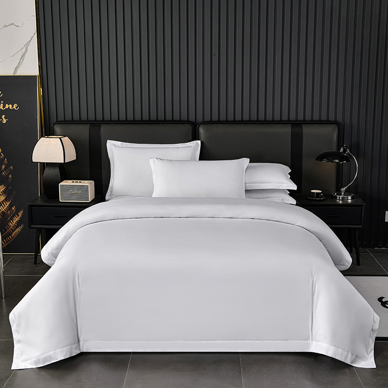 5 Star Hotel Grade White Sateen Bedding Set Luxury Soft Cotton Like Duvet Cover Bed Sheets for Home Hotel Use