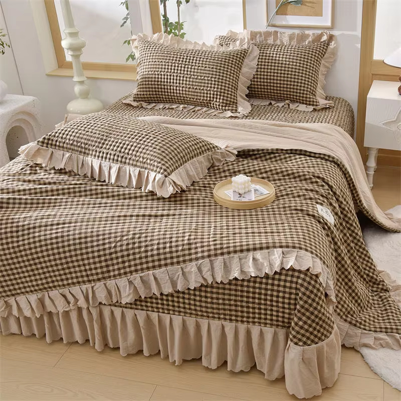Made of premium washed cotton fabric with high weight process, ultra soft and skin-friendly touch, breathable and moisture-wicking, comfortable for all seasons without stuffiness. Adopts exquisite embroidery craftsmanship with decorative ruffle trim desig