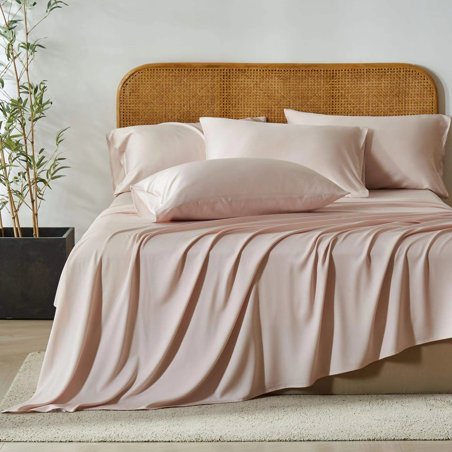 Wholesale Premium 4 Piece Hotel Silky Bedding Set Rayon Derived From Bamboo With 16 Inch Deep Pocket Cooling Sheet Set