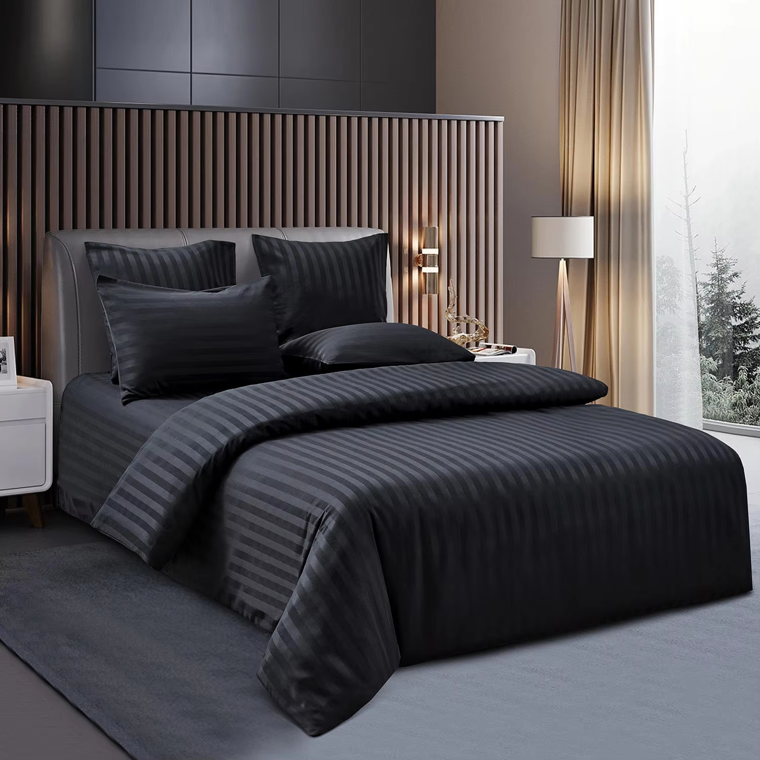 New Arrive Premium 6pcs Stripe Embossed Microfiber Sheet Set Soft Cooling Breathable Wrinkle Resistant Hotel Style Bedding Set