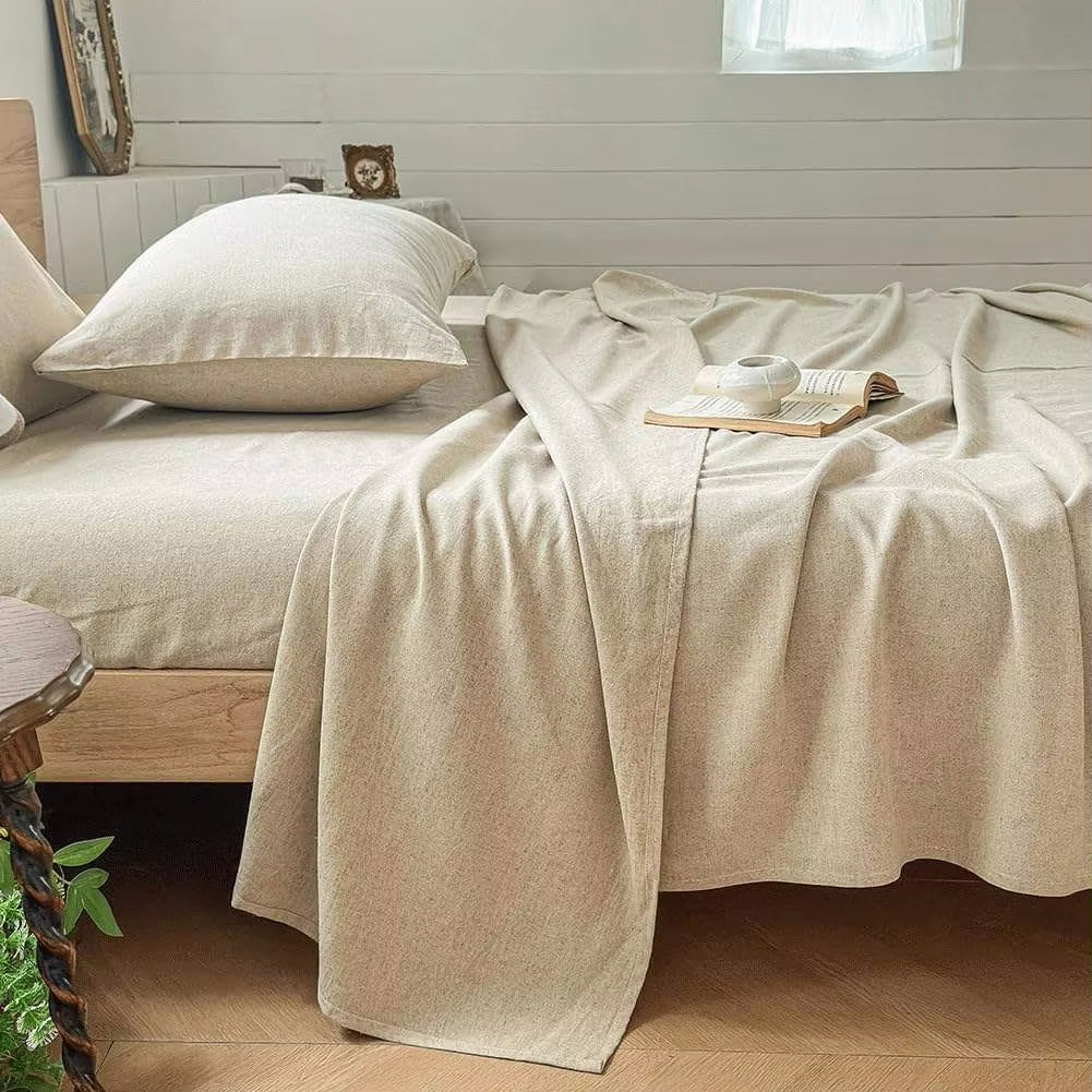 Premium Full Size 4Pcs 100 Pure French Linen Sheet Set Stone Washed Breathable Cooling Skin Friendly Natural Linen Bedding