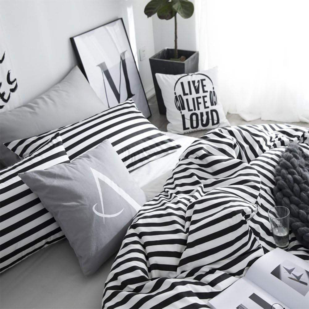 New Arrive Custom OEM ODM Queen Size Black White Striped 100 Cotton Duvet Cover Set for Home Hotel Wholesale Bedding Set