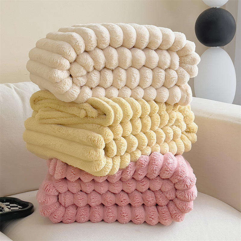 Custom OEM ODM Thick Rabbit Plush Blanket Solid Color Winter Warm King Size 230x250cm Hotel Home Use