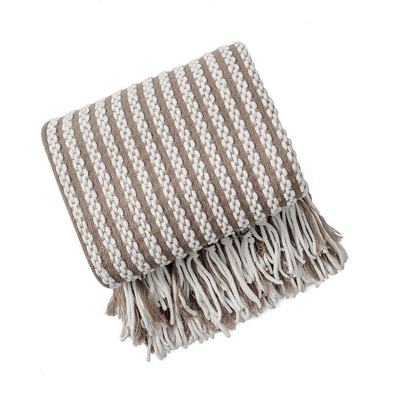 Custom OEM ODM 100 Percent Acrylic Knitted Throw Blanket Tassel Design for Hotel Home Decoration Design for Home Travel