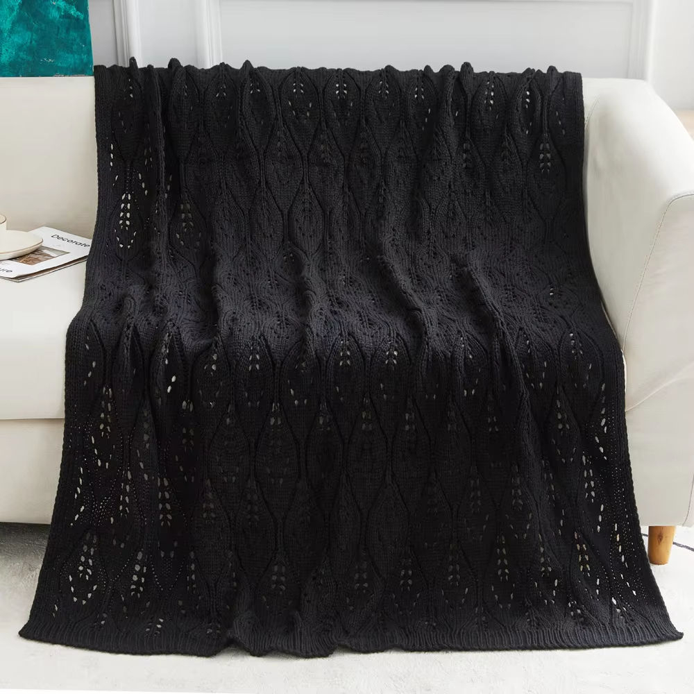 Custom OEM ODM Wholesale Nordic Style Knitted Jacquard Throw Blanket Soft Breathable Warm Durable for Sofa Bed All Seasons