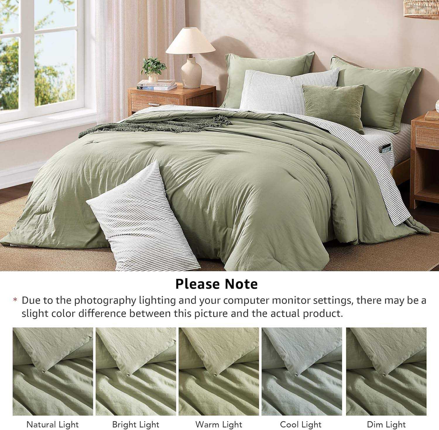 Custom 7 Pieces Olive Green Solid Comforter Set Bed In A Bag Design Washed Microfiber All Season for Bedroom Home OEMODM