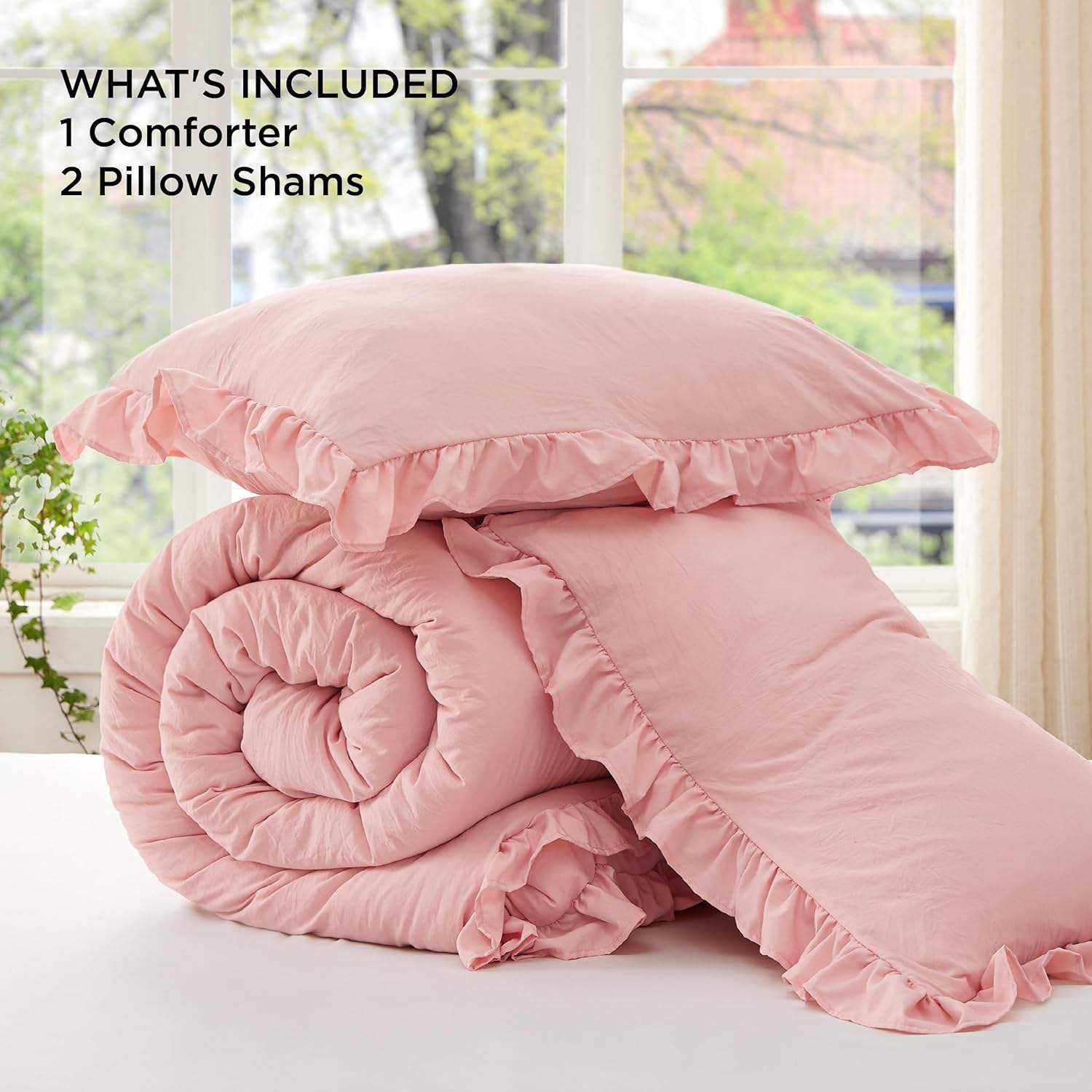 Custom 3 Pieces Pink Ruffle Edge Comforter Set Vintage Shabby Chic Style All Season Soft Breathable for Bedroom Home OEM ODM