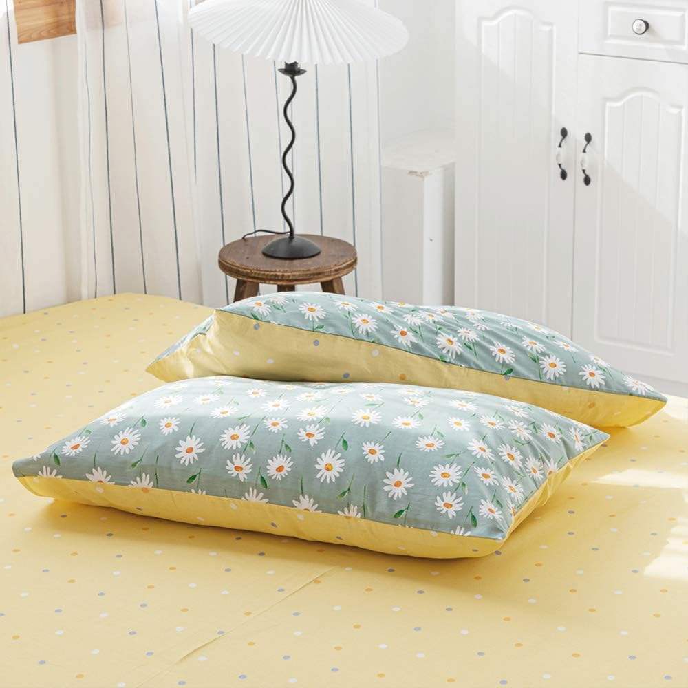 King Size 100% Cotton Daisy Floral Duvet Cover Set Super Soft Flower Pattern Bedding Set with 2 Pillowcases