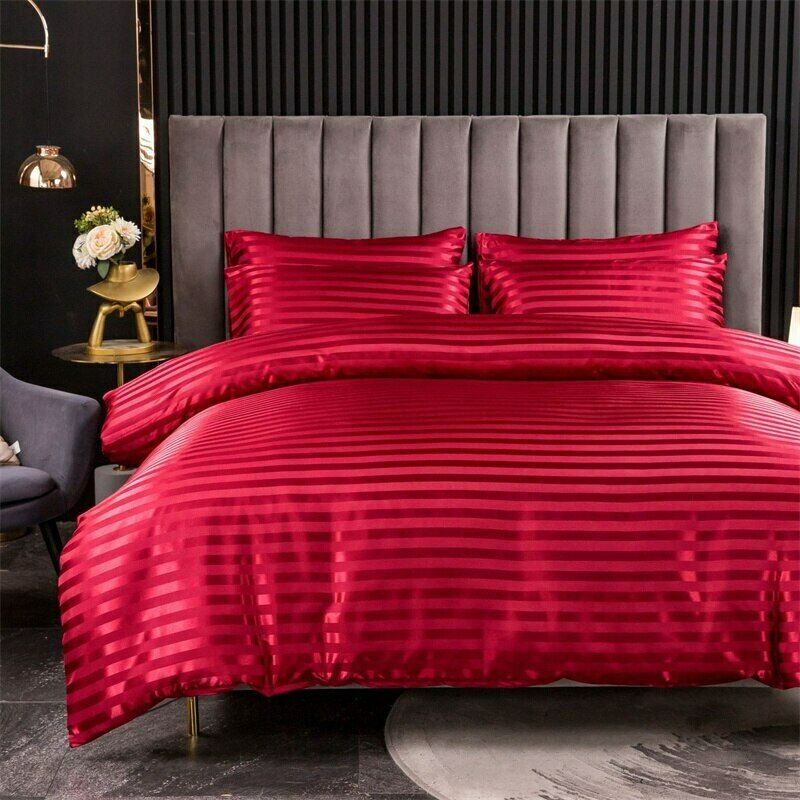 Cooling Silk Duvet Cover Set Smooth Striped Bedding Set for Home Hotel Use Luxury Soft Satin Textile Bed Linen