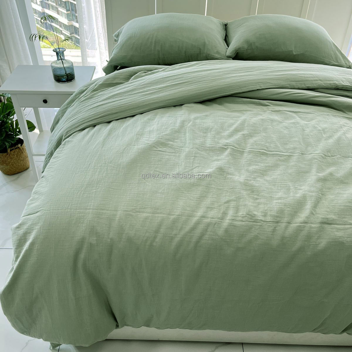Custom Logo 100% Cotton Washed Bedding Set Breathable Soft Woven Fabric for Home Bedroom OEM ODM