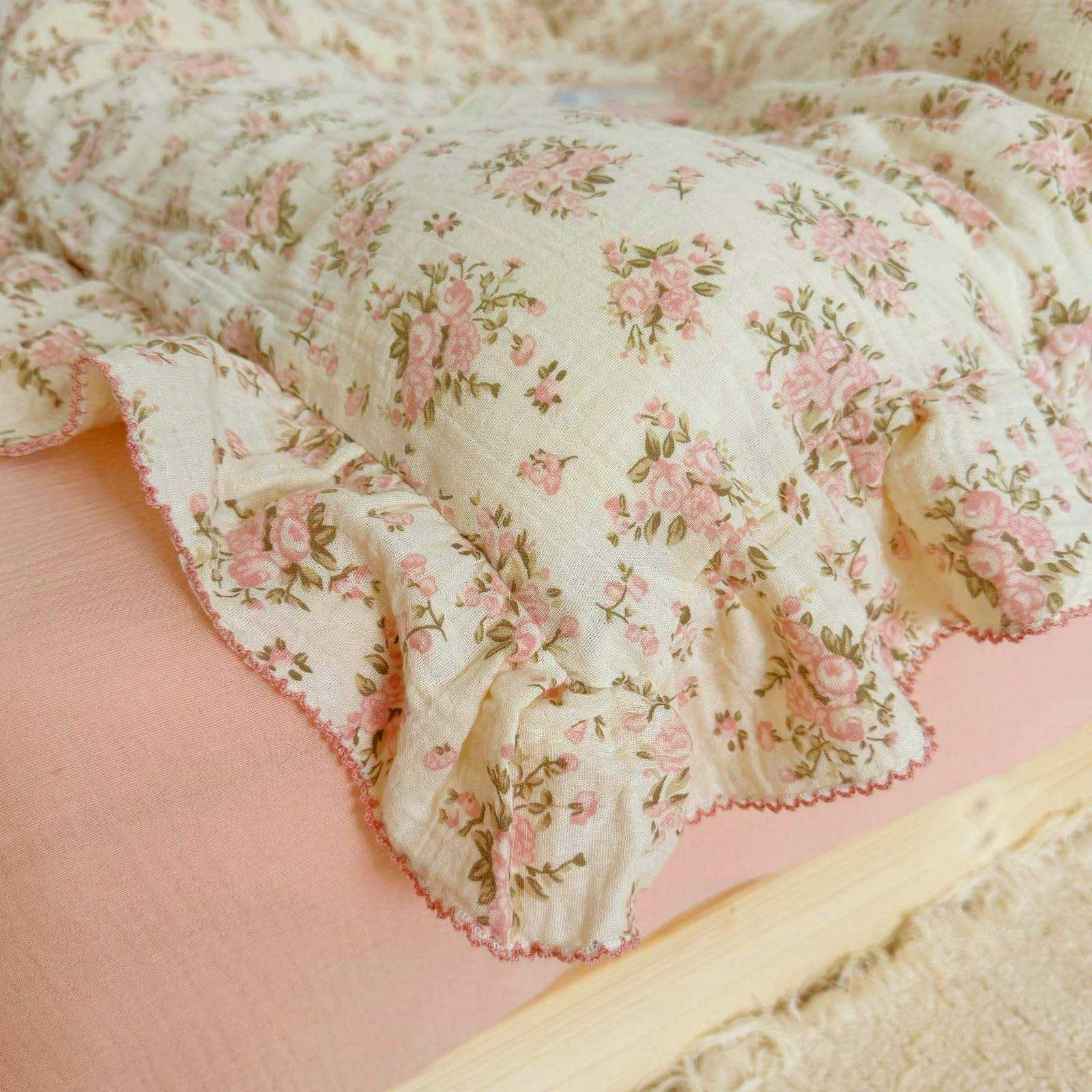 Custom OEM ODM Floral Print Muslin Cotton Duvet Cover Chic Princess Style Soft Breathable Comforter Cover for Girls Bedroom