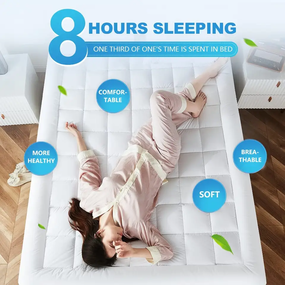Mattress Topper Microfiber Polyester Mattress Pad Cover with Deep Pocket for Bedroom Hotel Home Use Custom OEM ODM
