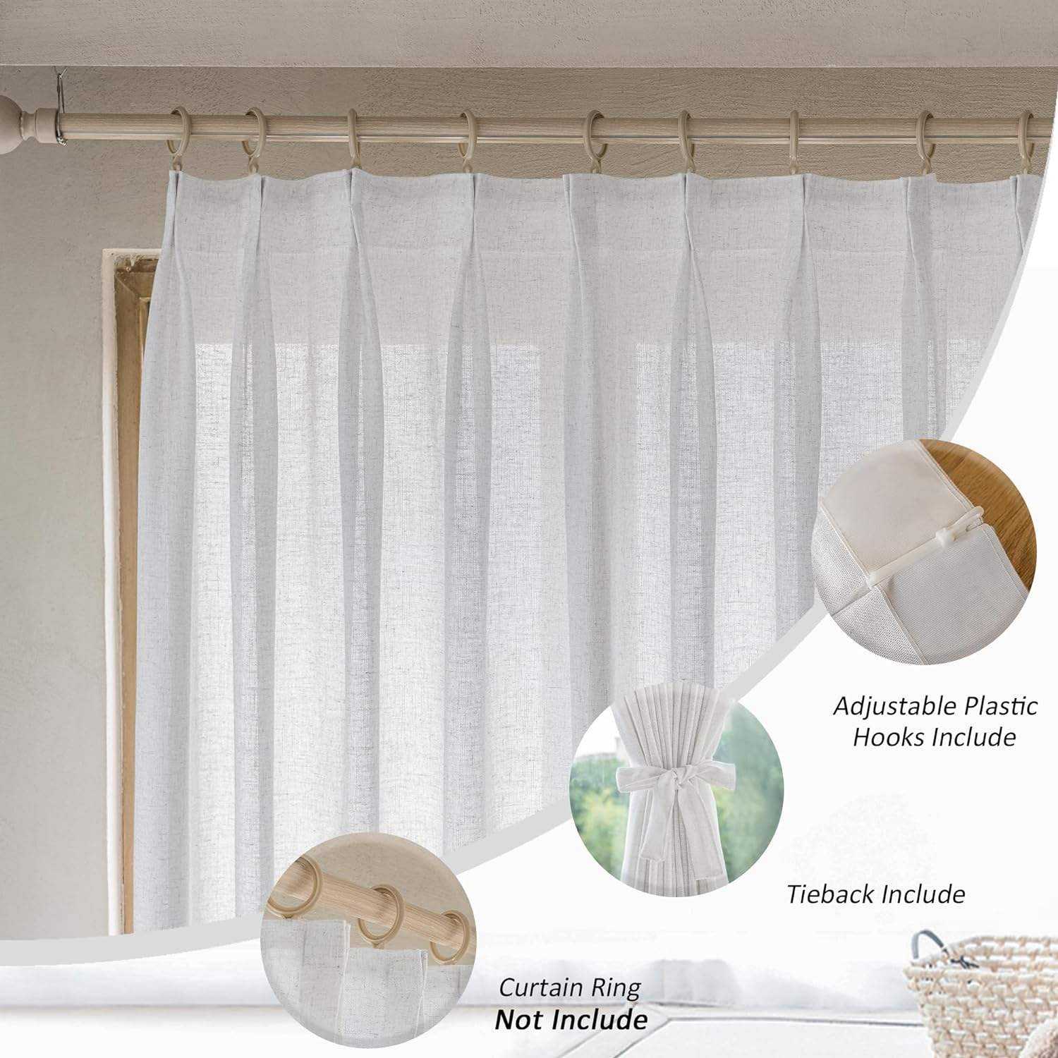 Lightweight White Linen Look Curtains Breathable Flax Fabric Customizable Polyester for Home and Hotel Use OEM ODM