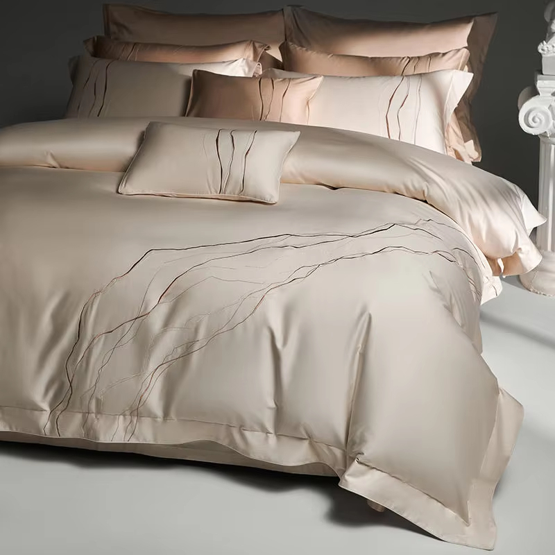 Factory New Style Custom OEM ODM 700TC Egyptian Cotton Bedding Set Four Piece Marble Lines Embroidery Luxury Wholesale