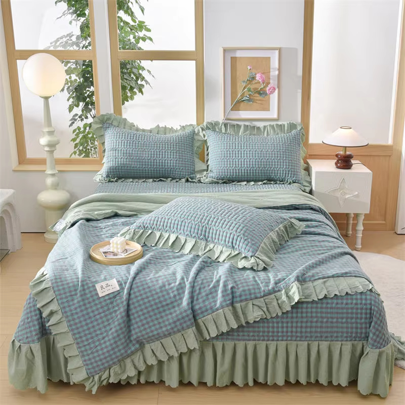 Made of premium washed cotton fabric with high weight process, ultra soft and skin-friendly touch, breathable and moisture-wicking, comfortable for all seasons without stuffiness. Adopts exquisite embroidery craftsmanship with decorative ruffle trim desig