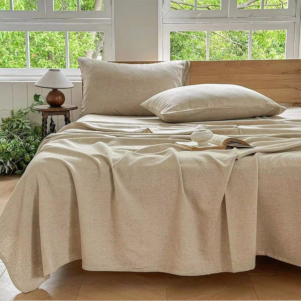 Premium Full Size 4Pcs 100 Pure French Linen Sheet Set Stone Washed Breathable Cooling Skin Friendly Natural Linen Bedding