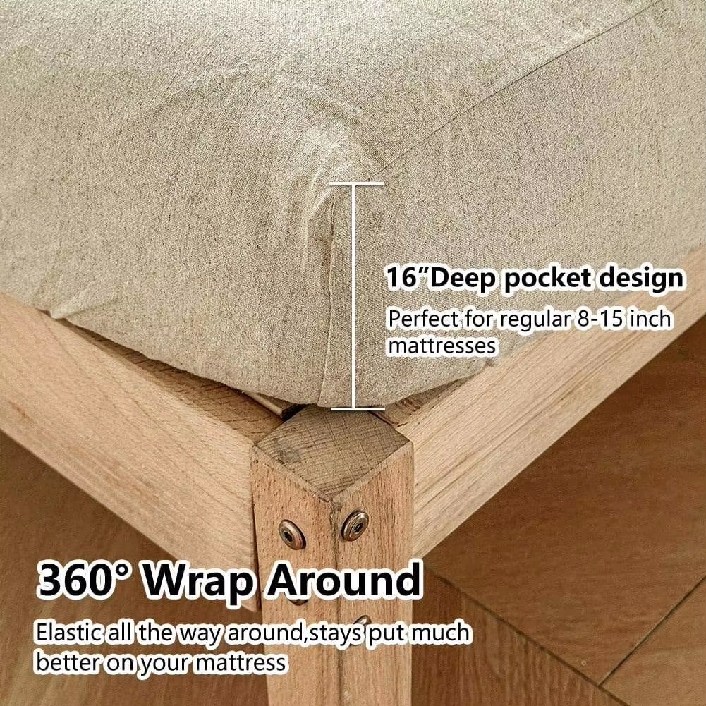 Premium Full Size 4Pcs 100 Pure French Linen Sheet Set Stone Washed Breathable Cooling Skin Friendly Natural Linen Bedding