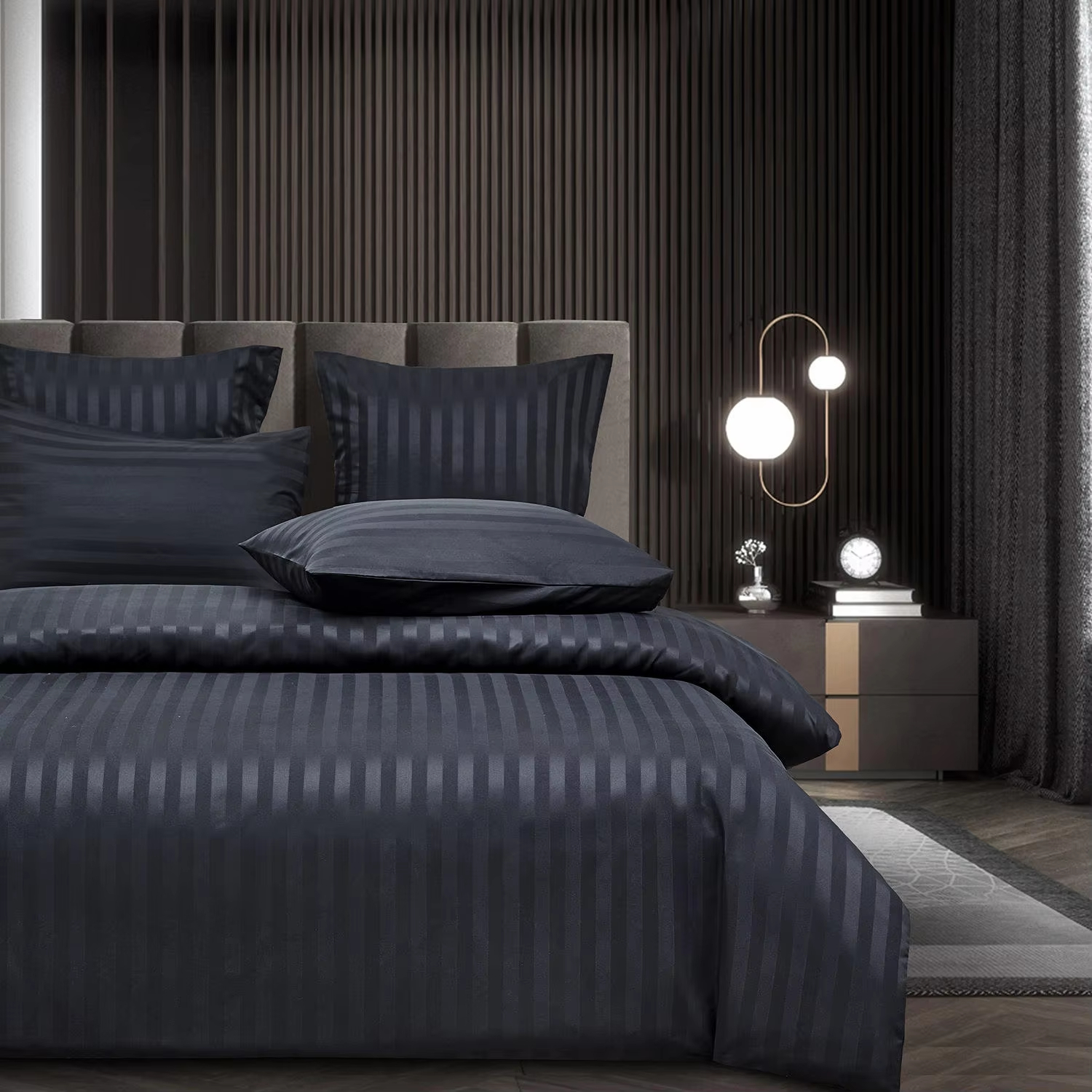 New Arrive Premium 6pcs Stripe Embossed Microfiber Sheet Set Soft Cooling Breathable Wrinkle Resistant Hotel Style Bedding Set