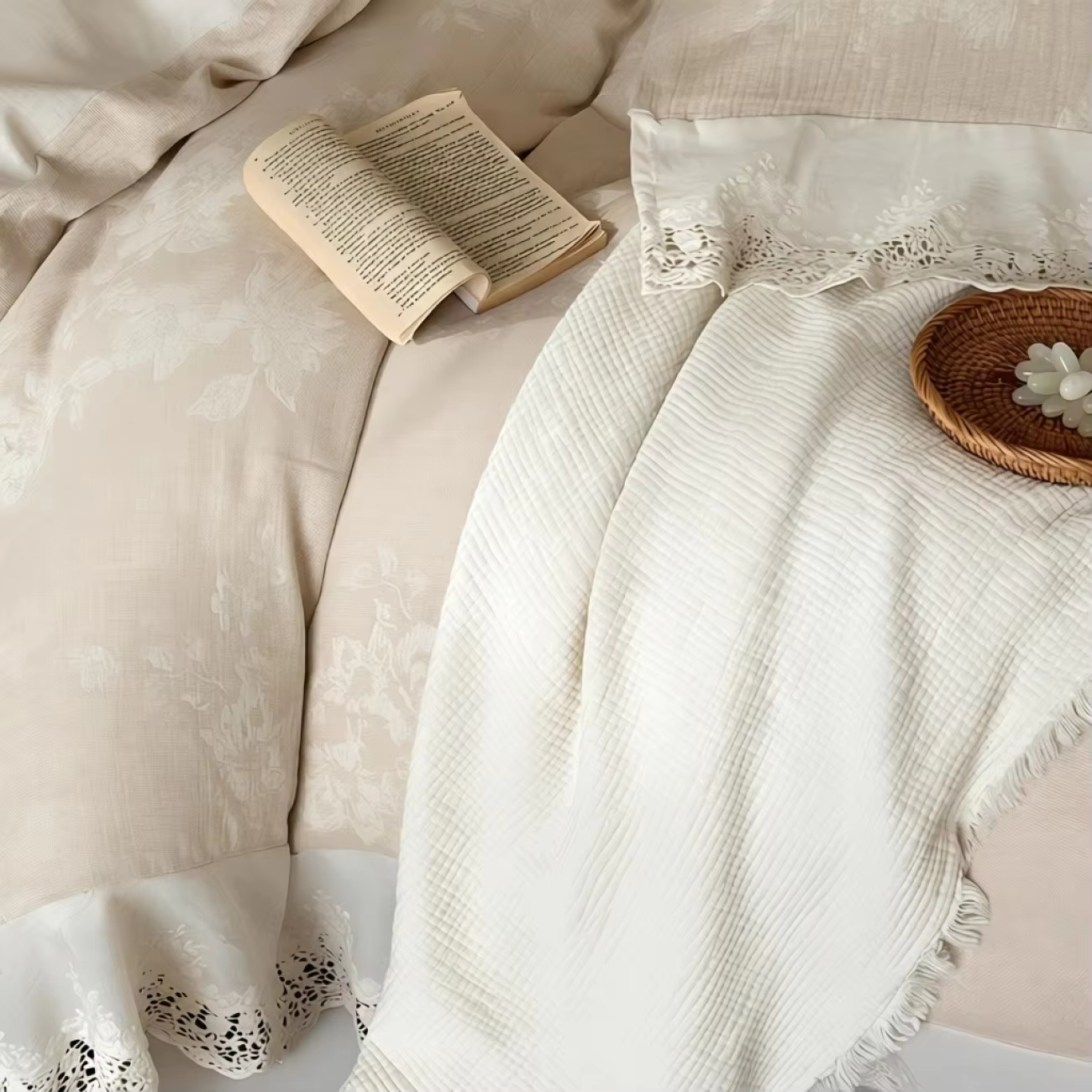 Wholesale Custom OEM ODM Vintage Cotton Touch Lace Bedding Set 3PC Soft Skin Friendly Breathable Durable for Retro Style Bedroom