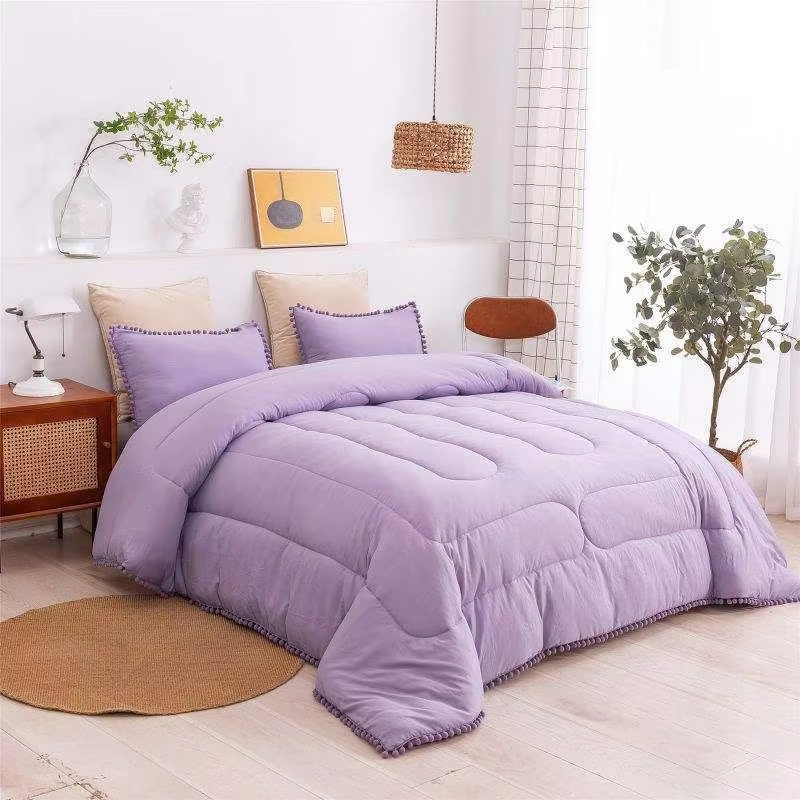 New Arrive All Season Comforter Set OEM ODM With Pom Pom Trim Skin Friendly Breathable Warm for Daily Home Hotel Use