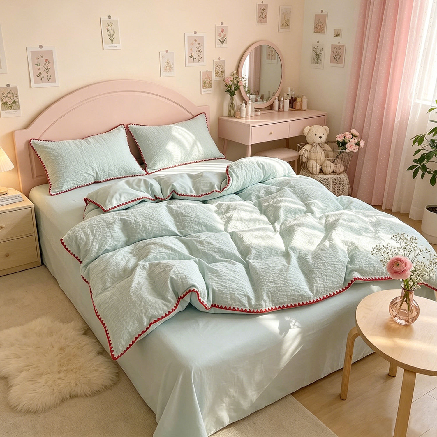Custom OEM ODM Summer Washed Cotton Bedding Set Soft Durable Breathable Embroidery Edge Bedding Set Suitable for All Home Hotel