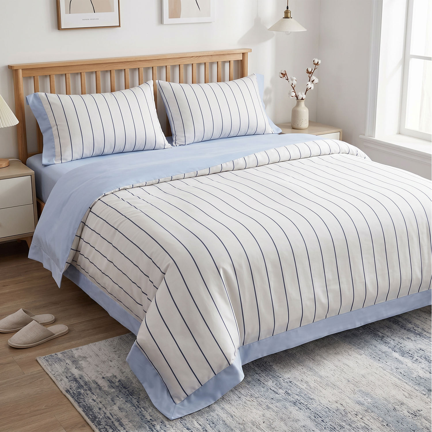 Custom OEM ODM 60S Lyocell Bedding Set Four Piece Striped Print Summer Cooling Quilt for Hotel Home Striped Print Two Colors