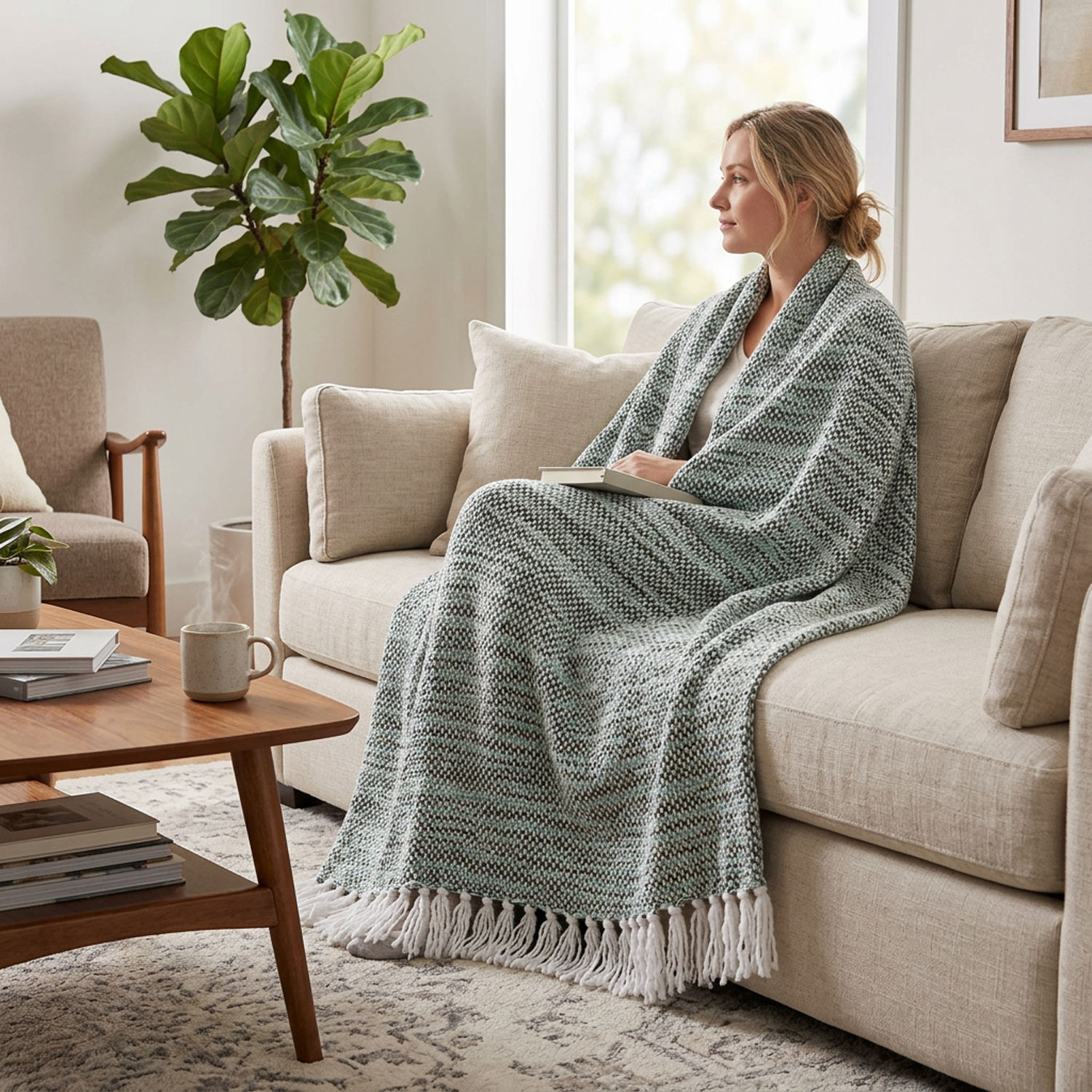 Premium Acrylic Knitted Throw Blanket With Tassel Soft Breathable Lightweight Space Dye Blanket for Daily Rest and Decoration