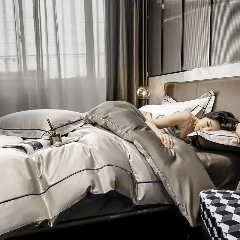 Custom OEM ODM 5 Star Hotel 100% Cotton Bedding Set With Embroidered Trim Skin Friendly Durable for Hotel Homestay Bedroom