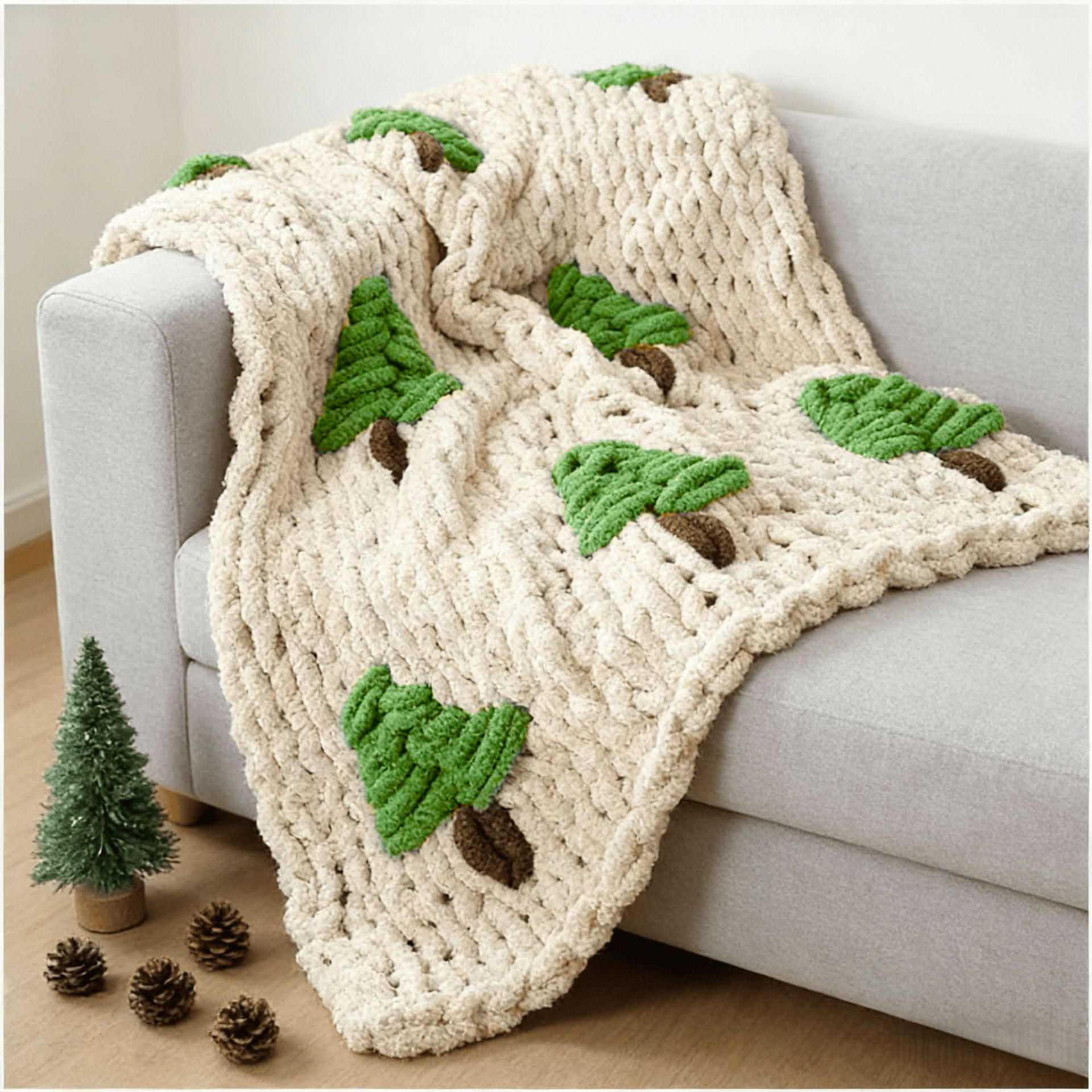 Custom OEM ODM Winter Chunky Chenille Knitted Throw Blanket With Strawberry Christmas Tree Applique Warm Thick Durable for Home