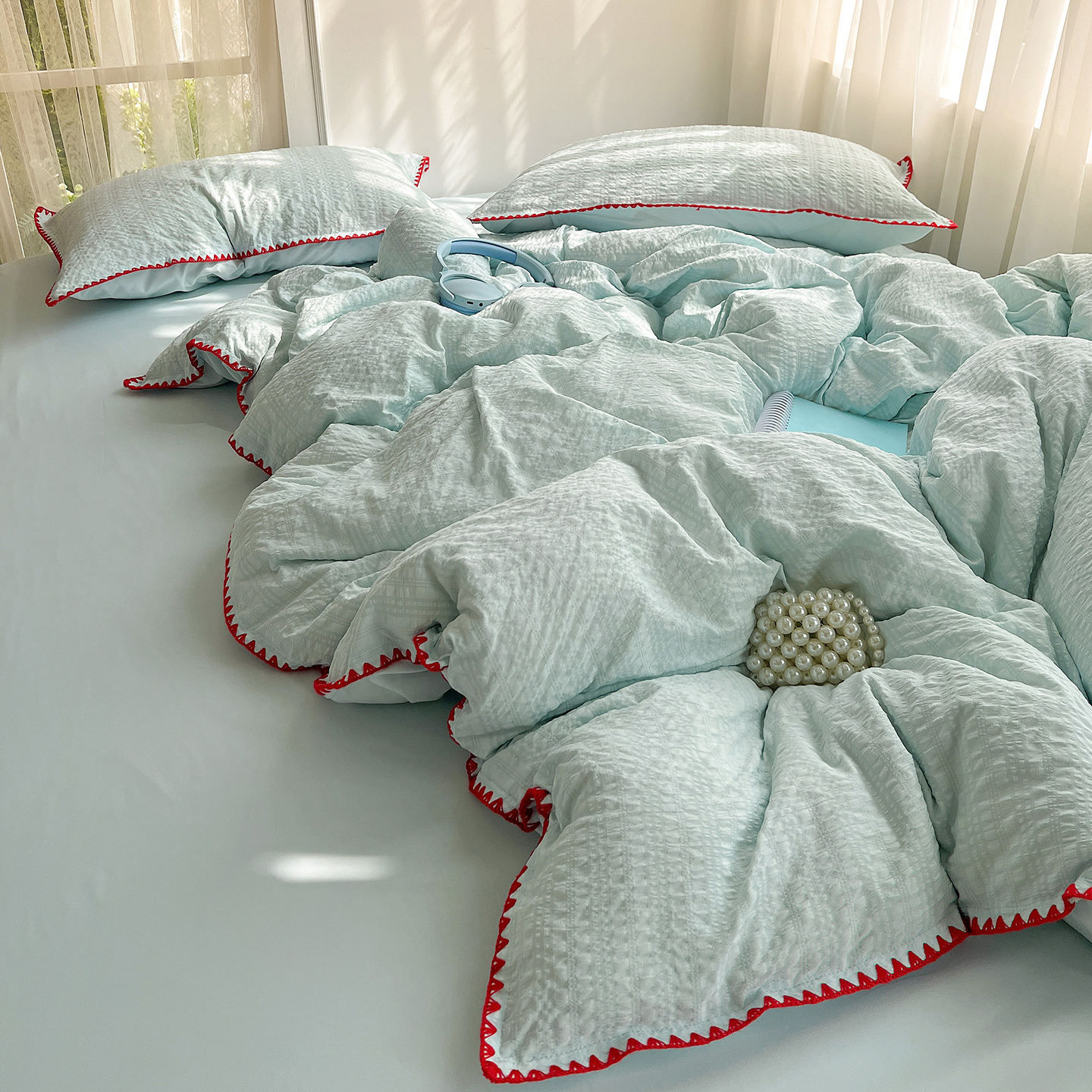 Custom OEM ODM Summer Washed Cotton Bedding Set Soft Durable Breathable Embroidery Edge Bedding Set Suitable for All Home Hotel