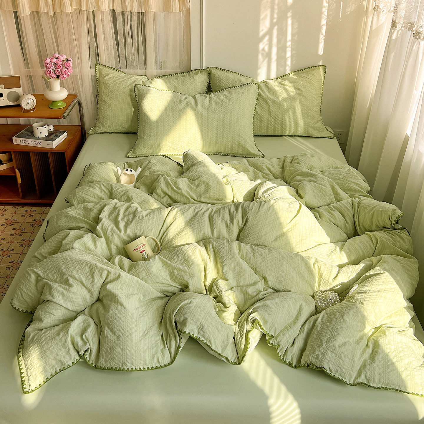 Custom OEM ODM Summer Washed Cotton Bedding Set Soft Durable Breathable Embroidery Edge Bedding Set Suitable for All Home Hotel