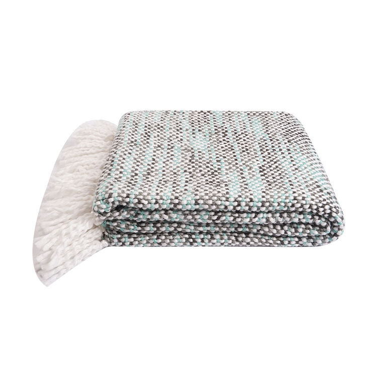 Premium Acrylic Knitted Throw Blanket With Tassel Soft Breathable Lightweight Space Dye Blanket for Daily Rest and Decoration