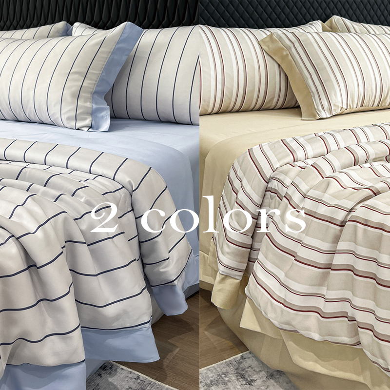 Custom OEM ODM 60S Lyocell Bedding Set Four Piece Striped Print Summer Cooling Quilt for Hotel Home Striped Print Two Colors