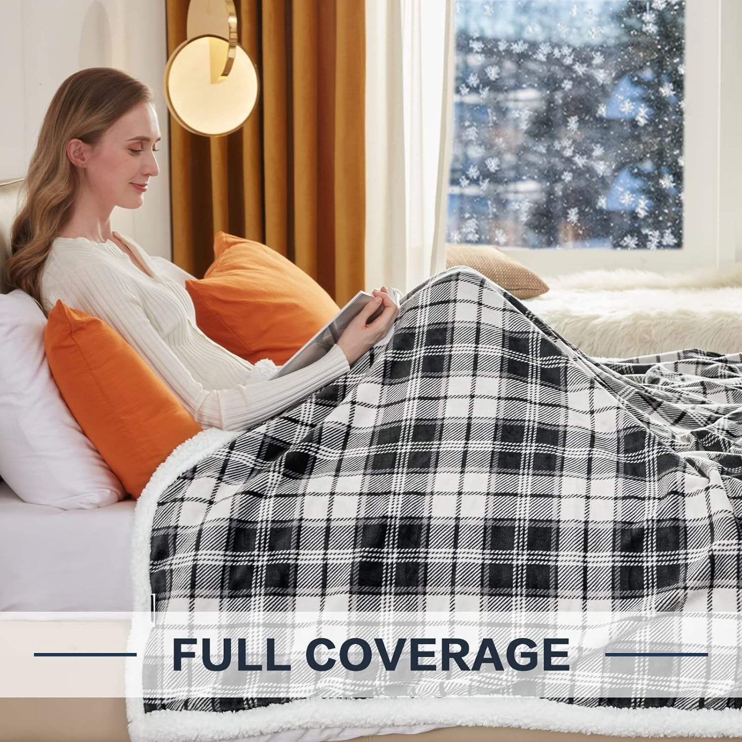 Premium Plaid Sherpa Throw Blanket Double Layer Flannel Soft Breathable Warm Cozy Blanket for Daily Rest and Home Decoration