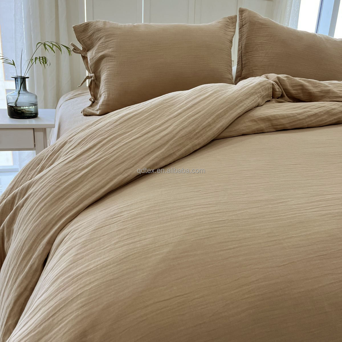 Custom Logo 100% Cotton Washed Bedding Set Breathable Soft Woven Fabric for Home Bedroom OEM ODM