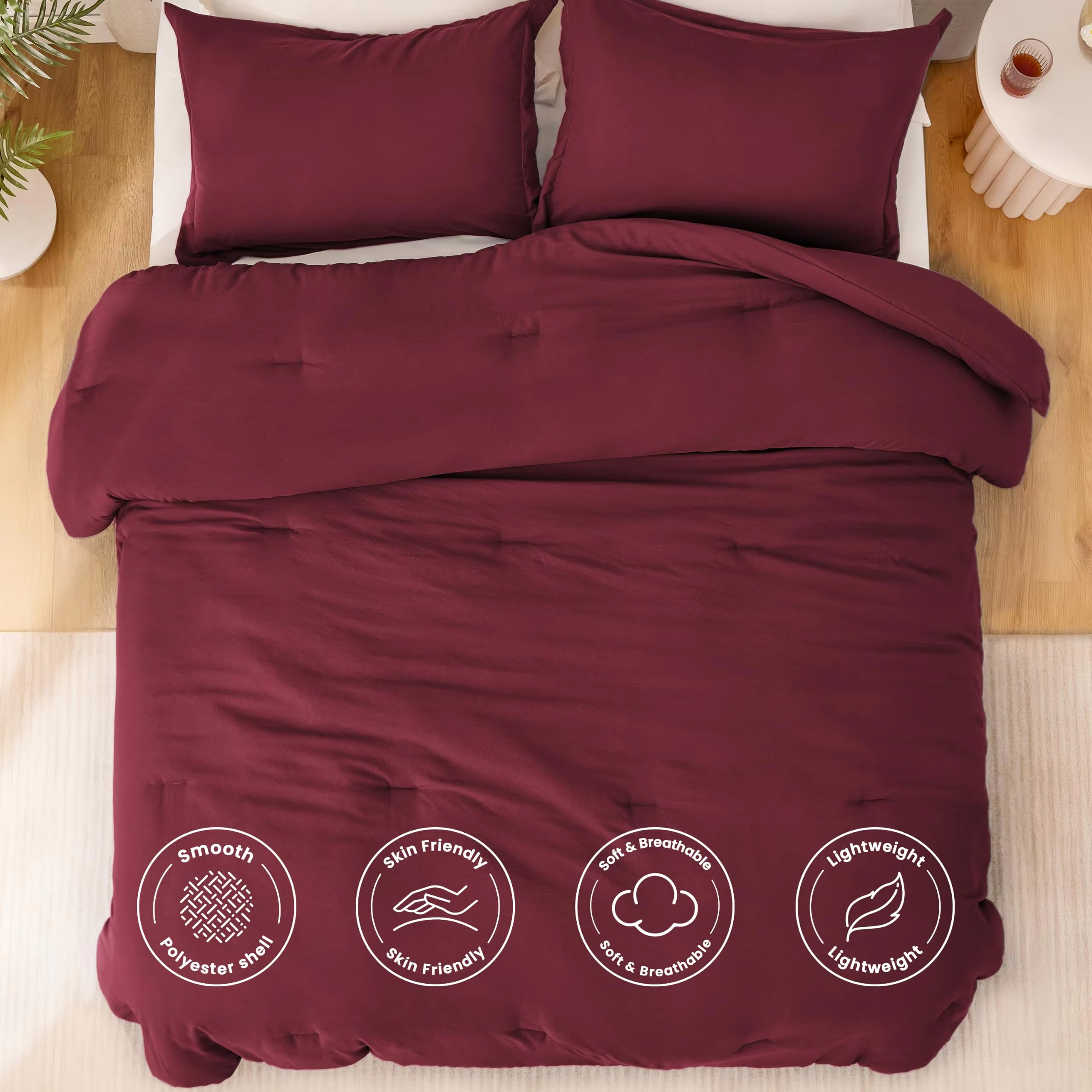 Wholesale Solid Color Polyester Quilted Comforter 3 Piece Set Washed Friendly Breathable All Season Bedding With 2 Pillowcases