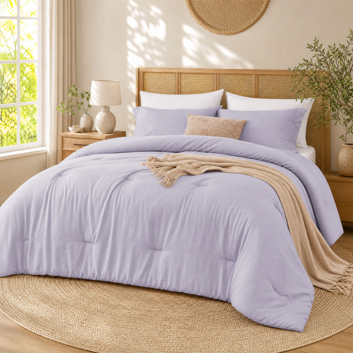 Wholesale Solid Color Polyester Quilted Comforter 3 Piece Set Washed Friendly Breathable All Season Bedding With 2 Pillowcases