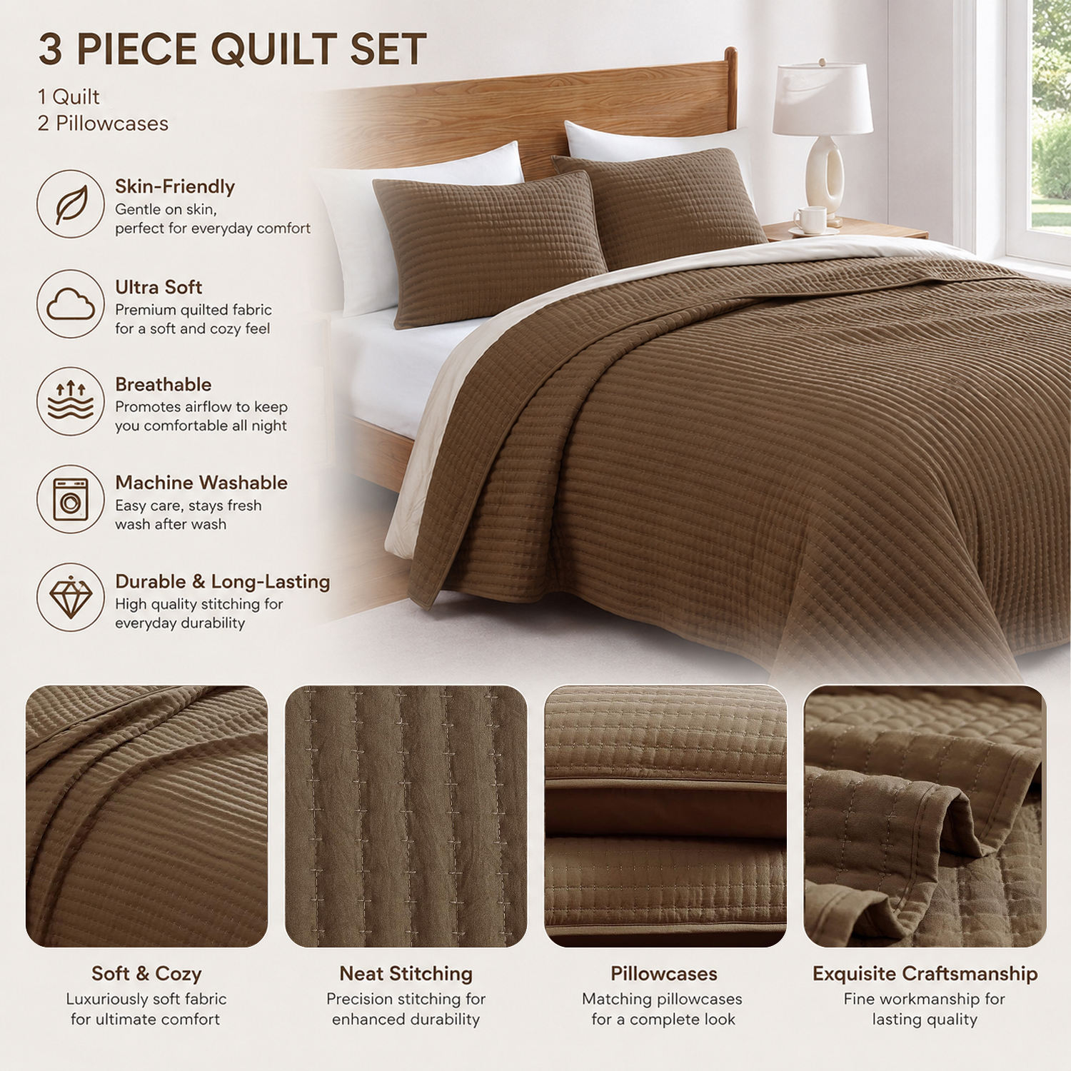 Hot Sale Factory Direct Quilt Sets Solid Color 100% Polyester Comfort Spaces All Season Lightweight Coverlet Bedspread Bedding