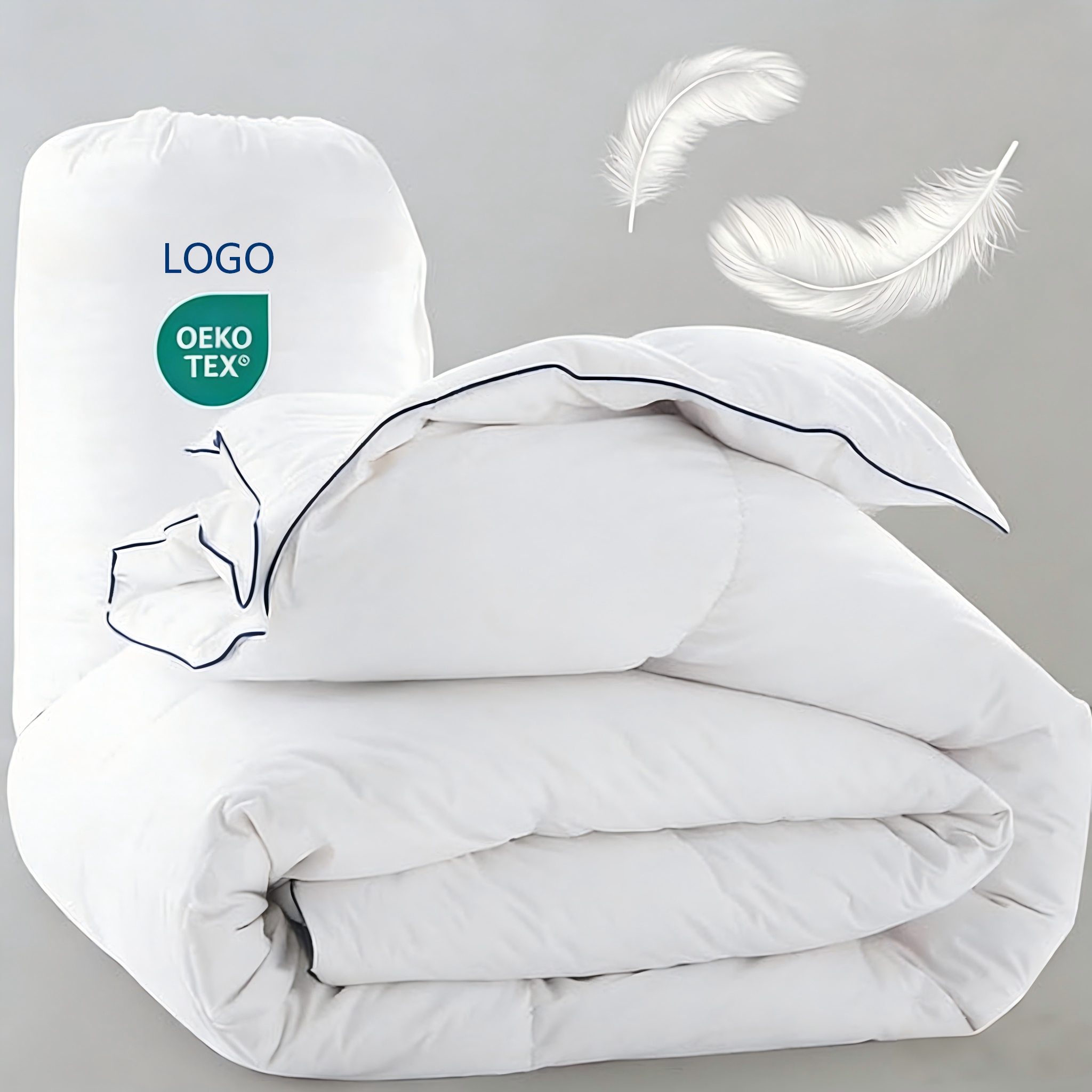 Custom OEM Luxury Duck Feather Down Quilt Baffle Box Design Solid White Fluffy Warm Duvet Insert for Home Hotel Bedding Supplies