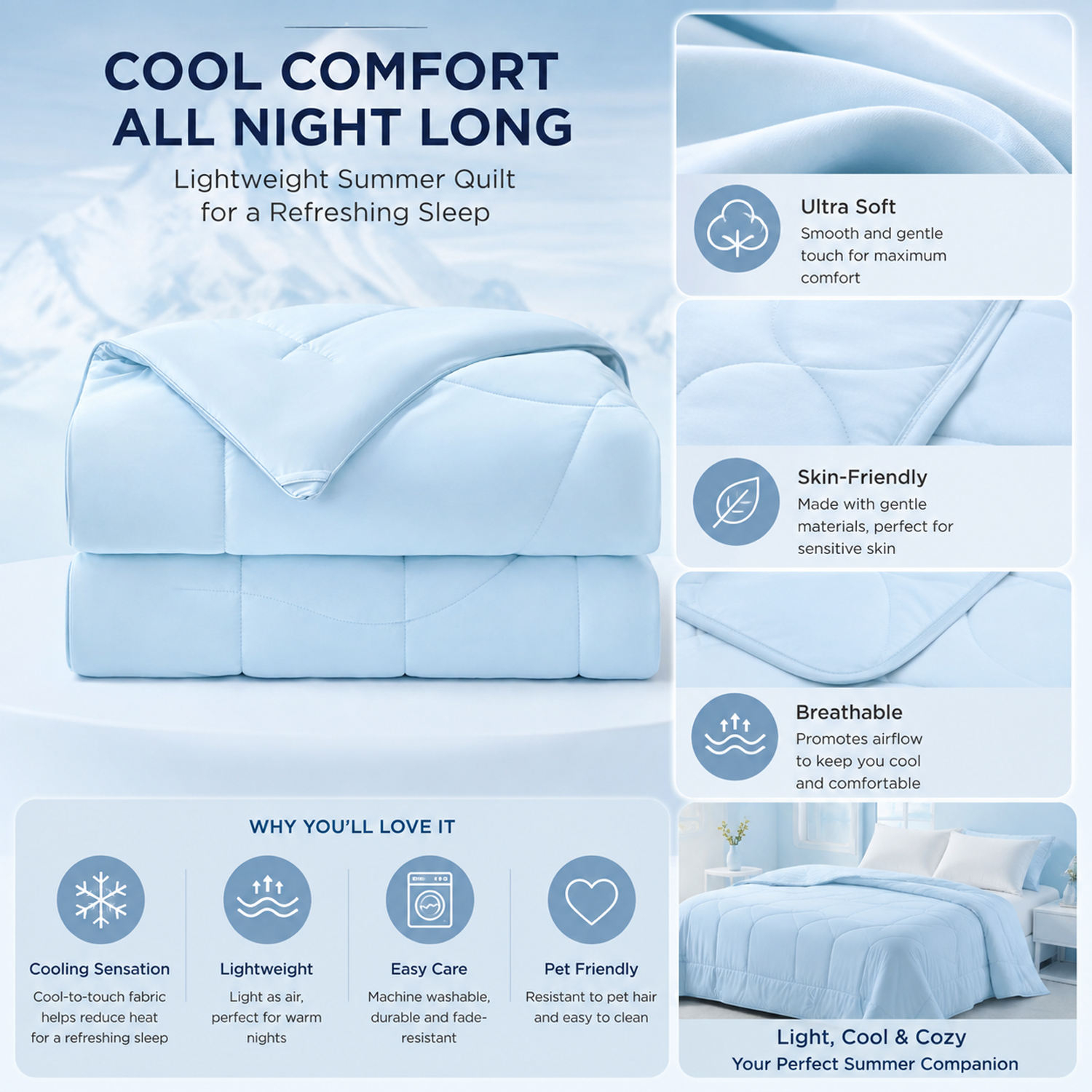 Wholesale Double-Sided Cooling Comforter Queen Size Lightweight Summer Quilt Breathable Bedding Blanket for Hot Sleepers