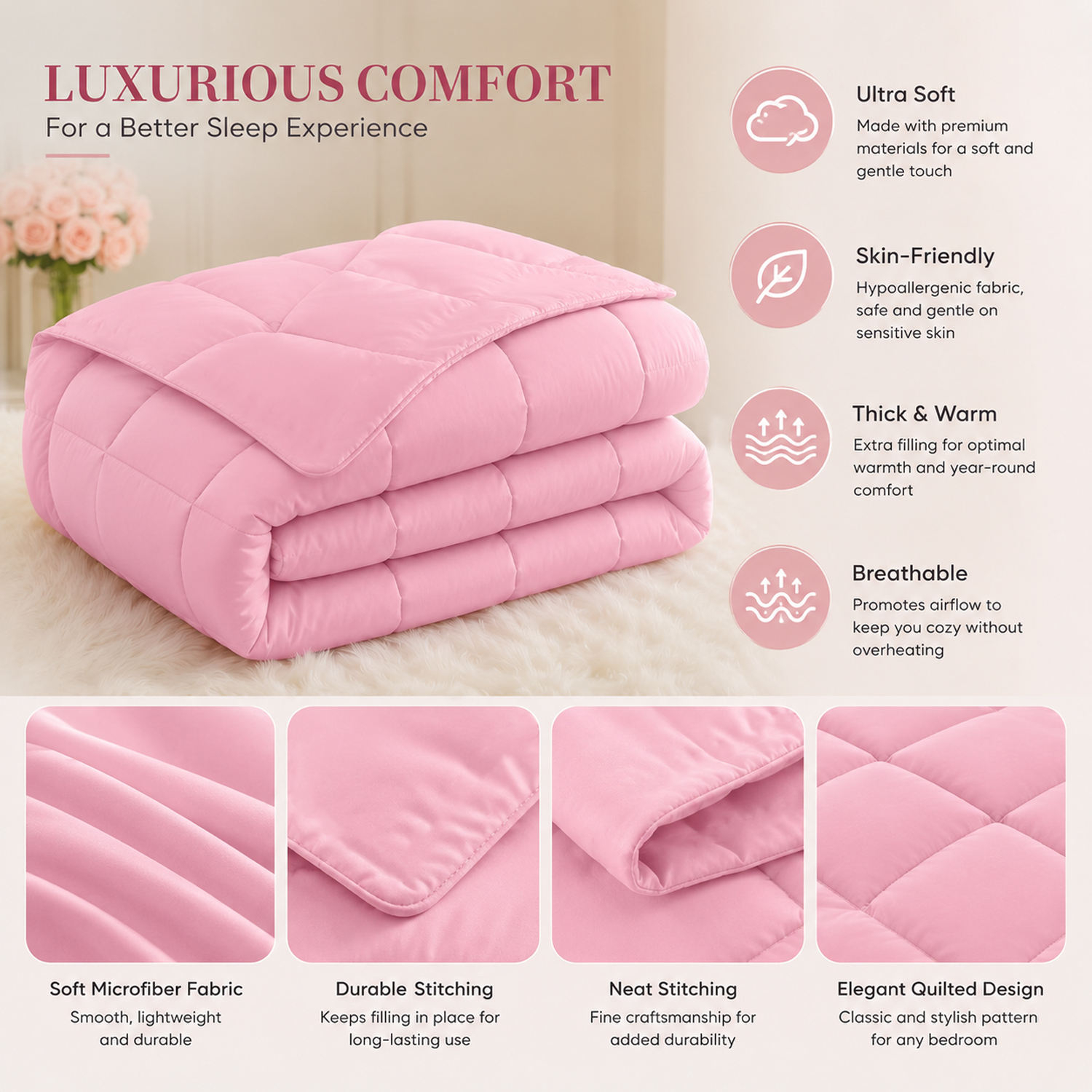 High Quality Polyester Comforter Duvet Insert Quilted Comforters All Season Gentle Soft Modern Machine Washable for Hotel Home