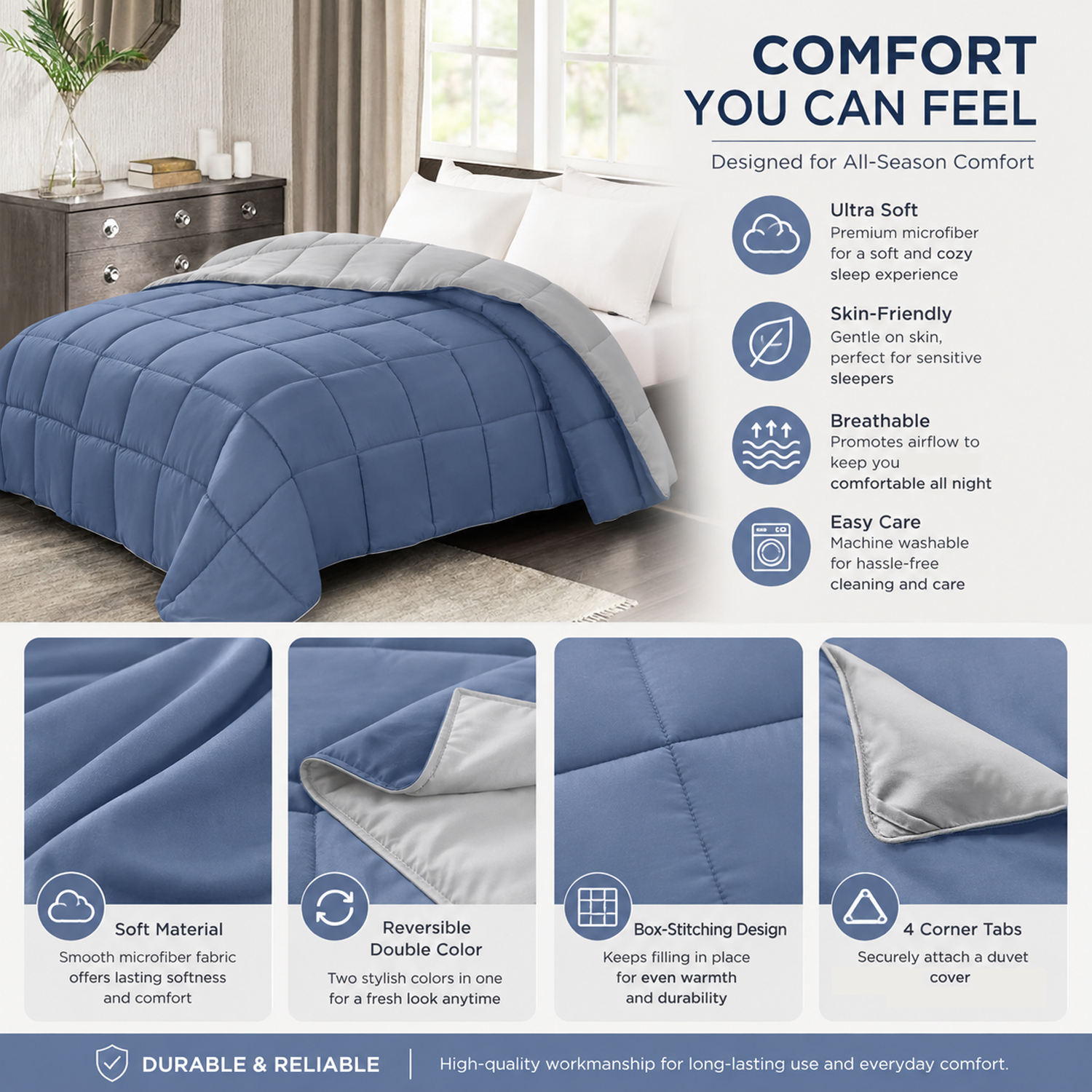 Microfiber Filled Printed Knitted Eco-Friendly Anti-Allergy All-Season Double-Sided Solid Color Quilt for Home Hotel Use OEM ODM
