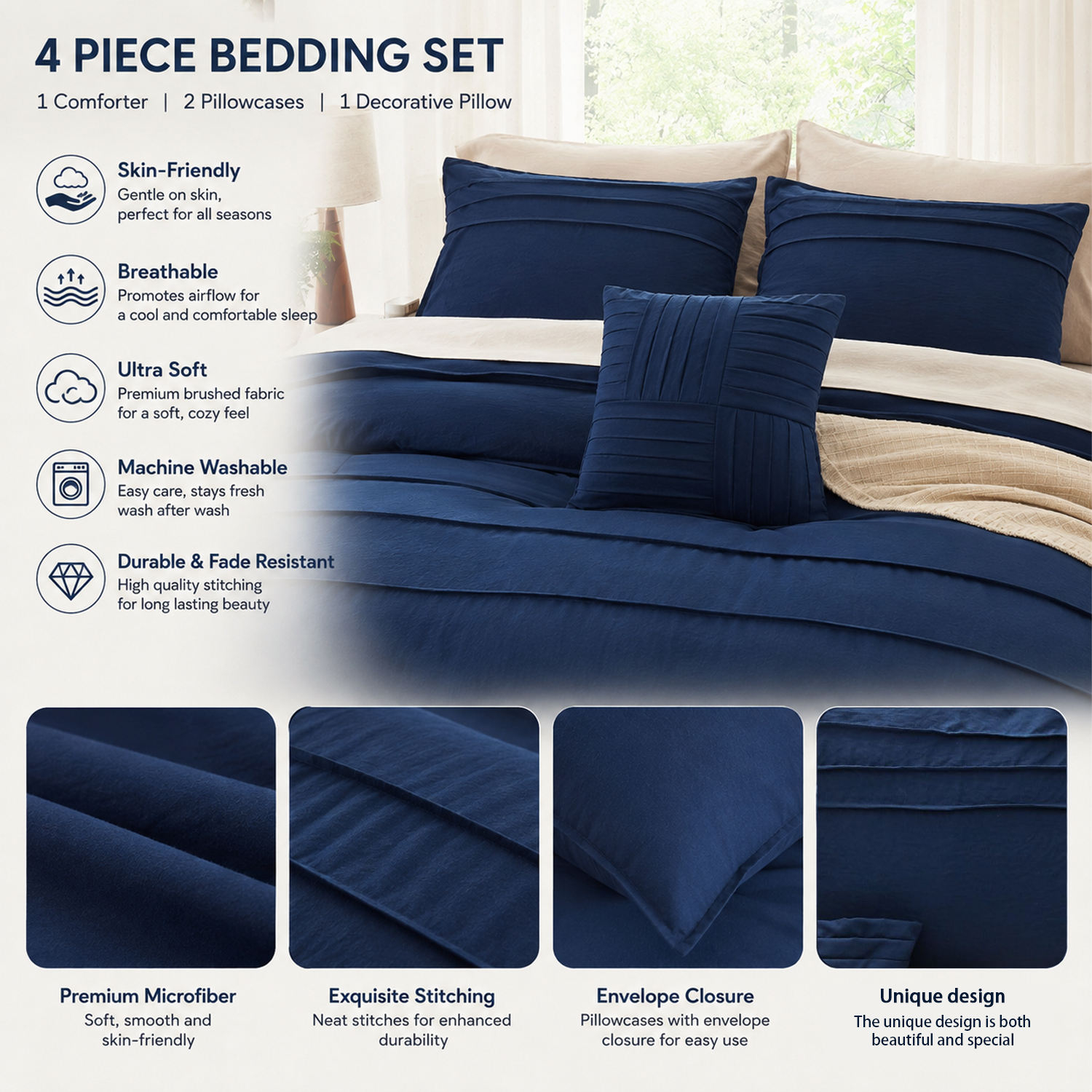 High Quality Washable Microfiber Polyester Comforter Pillowcase Duvet Bedding Sets for Home Hotel Comforter 3 Pcs All Season