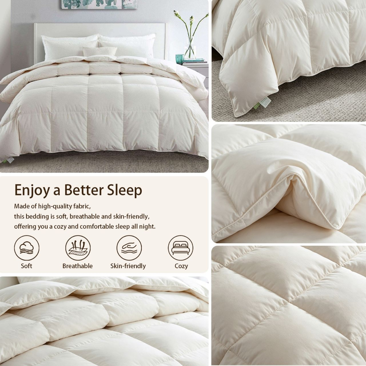 All Seasons Goose Feather Down Comforter Medium Warm Stitched Quilt Insert Soft Breathable Bedding Comforter for Hotel Bedroom