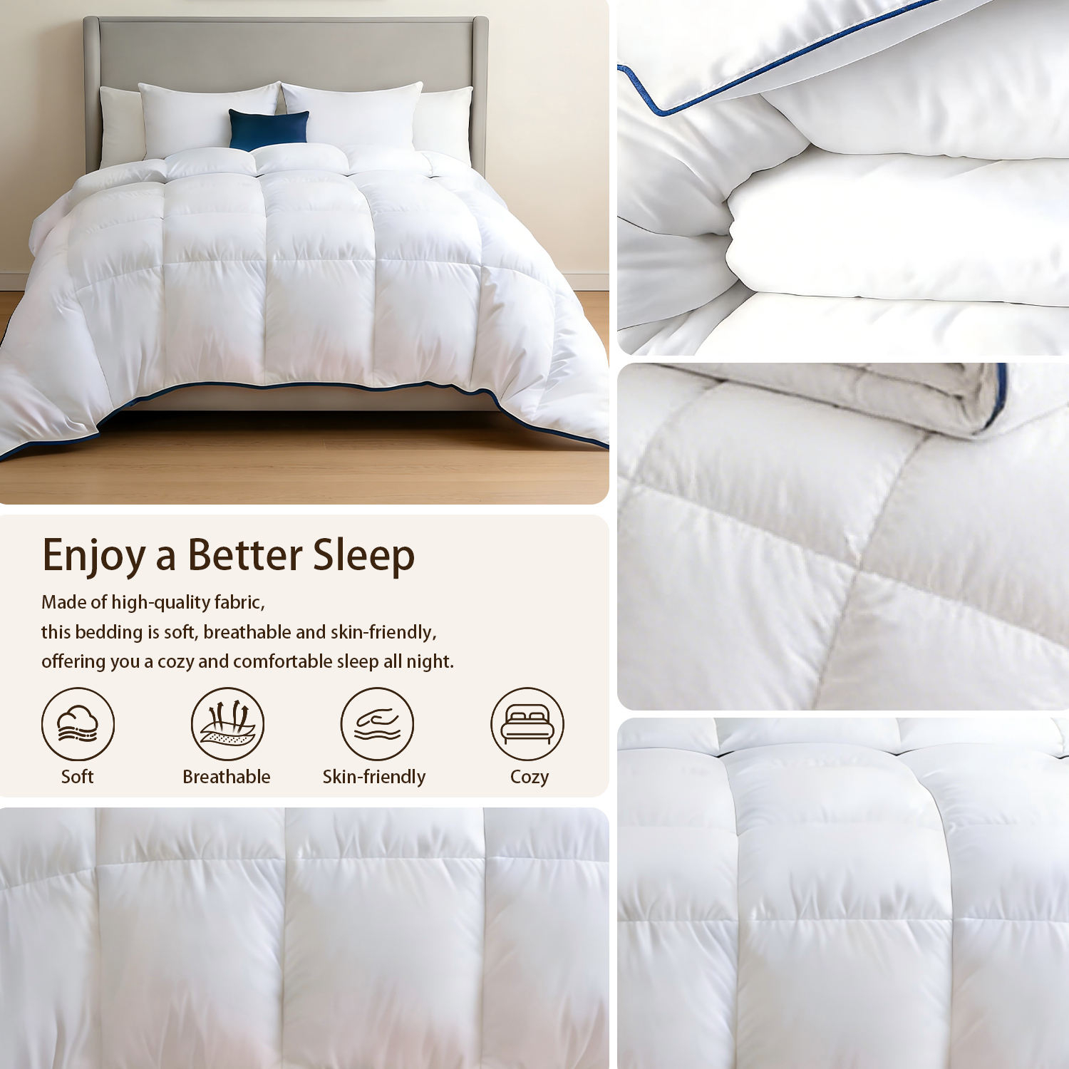 Custom OEM Luxury Duck Feather Down Quilt Baffle Box Design Solid White Fluffy Warm Duvet Insert for Home Hotel Bedding Supplies