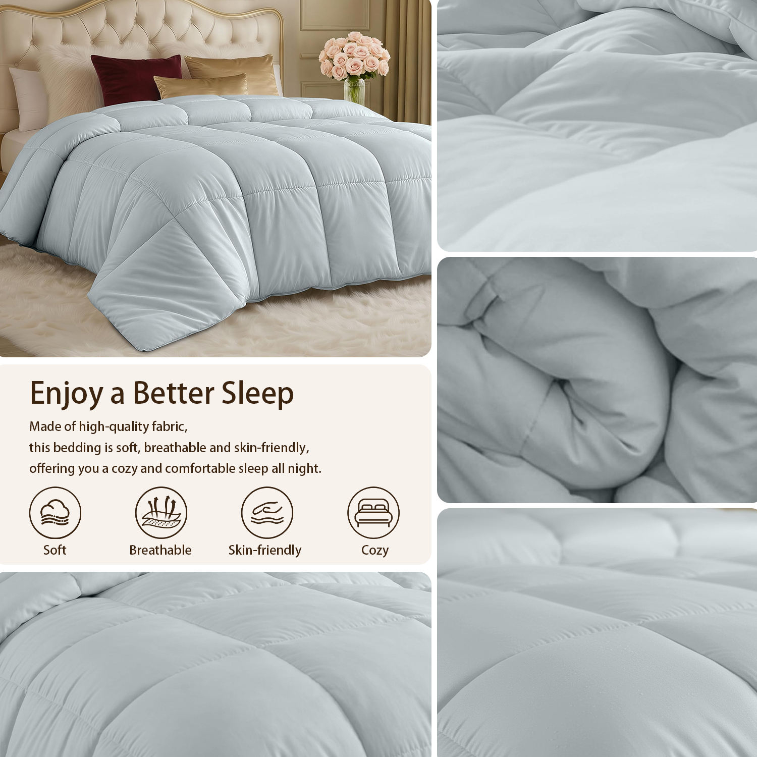 High Quality Polyester Comforter Duvet Insert Quilted Comforters All Season Gentle Soft Modern Machine Washable for Hotel Home