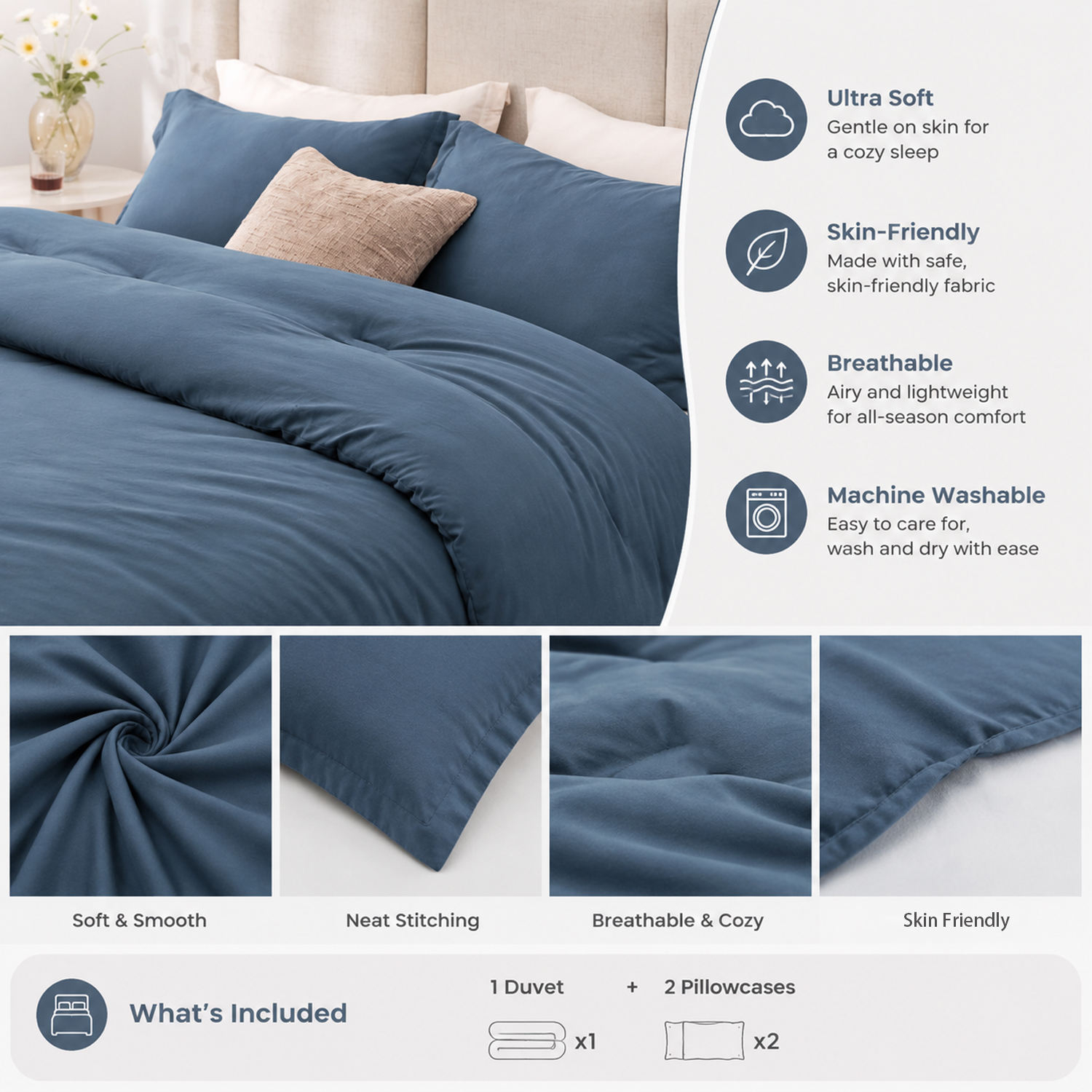 Wholesale Solid Color Polyester Quilted Comforter 3 Piece Set Washed Friendly Breathable All Season Bedding With 2 Pillowcases