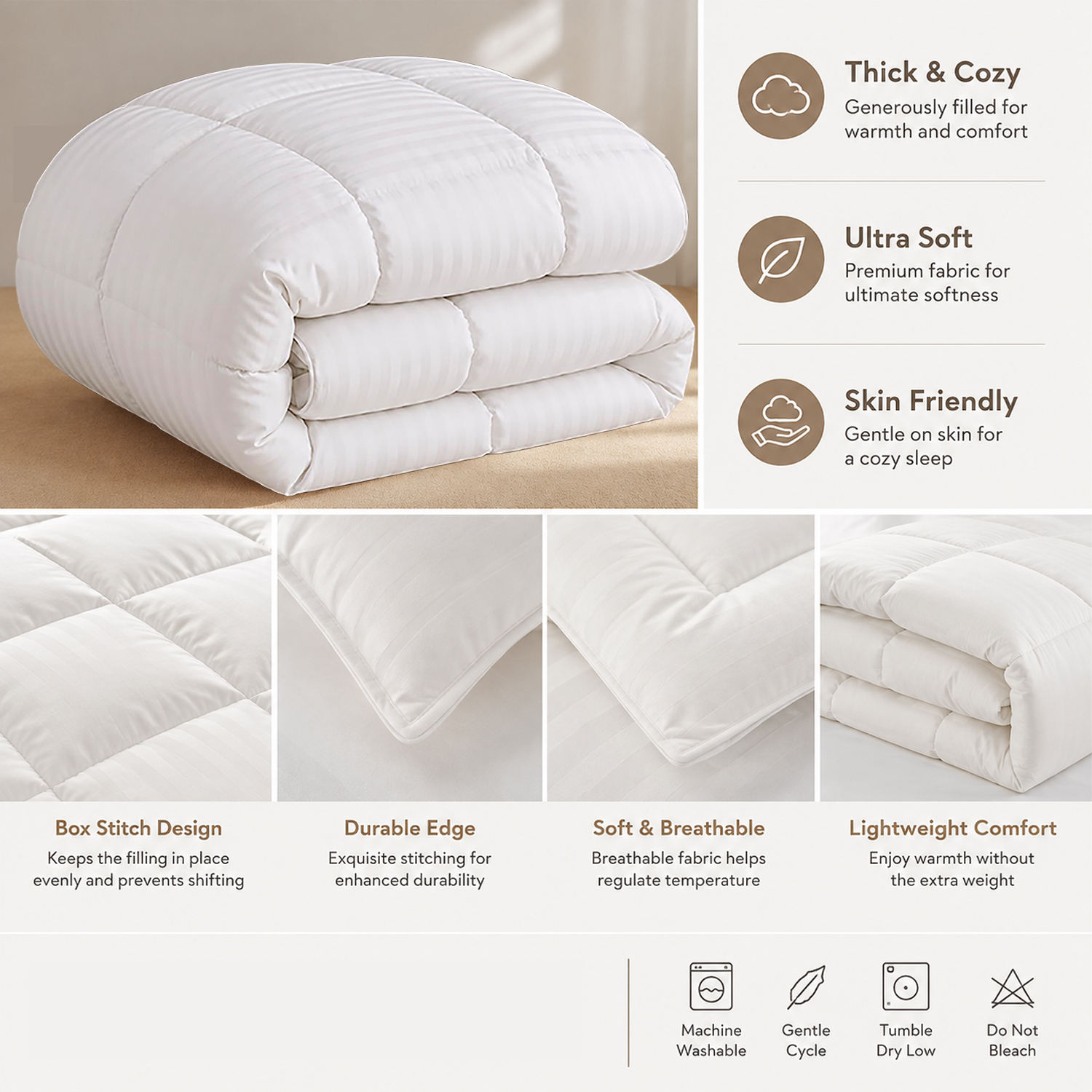 All Season Hotel Grade Duvet Insert Striped Bedding for Twin Queen King Bed Alternative Comforter for Household Bedroom
