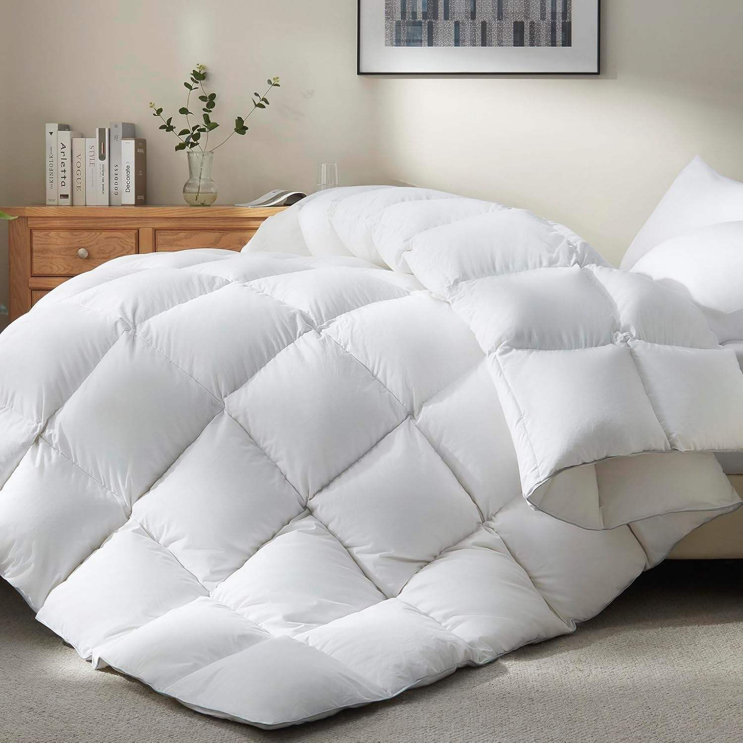 All Seasons Goose Feather Down Comforter Medium Warm Stitched Quilt Insert Soft Breathable Bedding Comforter for Hotel Bedroom